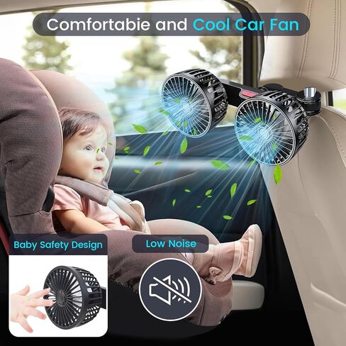 USB Car Cooling Fans for Backseat,Dual Head Car Fan for Kids,360° Rotatable Headrest Fans,3-Speed,Ultra-Quiet, 5V Powerful Electric Air Circulation Fan for SUV Truck Sedan in Saudi Arabia