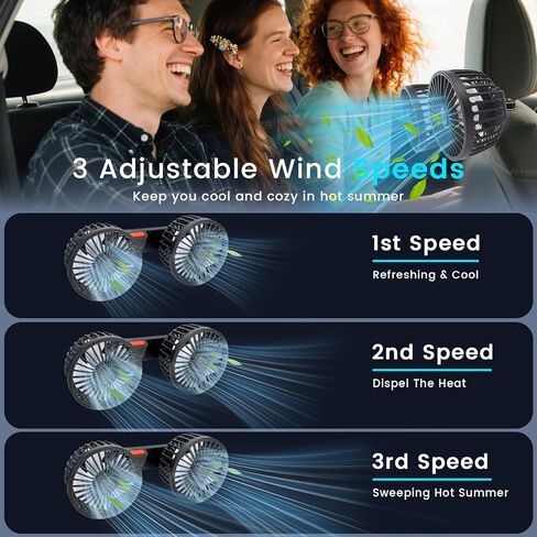 USB Car Cooling Fans for Backseat,Dual Head Car Fan for Kids,360° Rotatable Headrest Fans,3-Speed,Ultra-Quiet, 5V Powerful Electric Air Circulation Fan for SUV Truck Sedan in Saudi Arabia