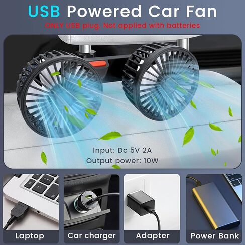 USB Car Cooling Fans for Backseat,Dual Head Car Fan for Kids,360° Rotatable Headrest Fans,3-Speed,Ultra-Quiet, 5V Powerful Electric Air Circulation Fan for SUV Truck Sedan in Saudi Arabia