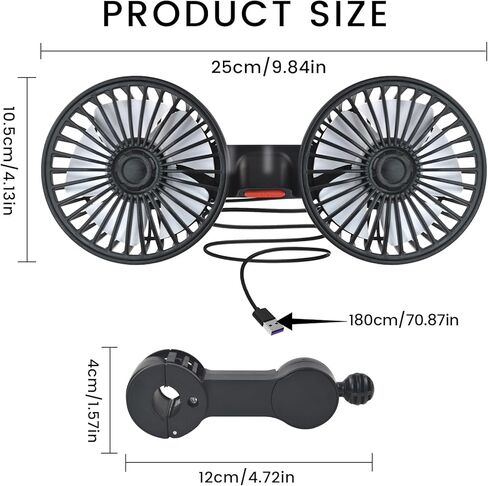USB Car Cooling Fans for Backseat,Dual Head Car Fan for Kids,360° Rotatable Headrest Fans,3-Speed,Ultra-Quiet, 5V Powerful Electric Air Circulation Fan for SUV Truck Sedan in Saudi Arabia