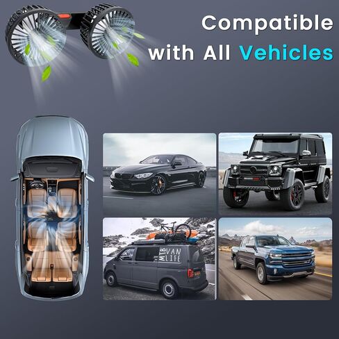 USB Car Cooling Fans for Backseat,Dual Head Car Fan for Kids,360° Rotatable Headrest Fans,3-Speed,Ultra-Quiet, 5V Powerful Electric Air Circulation Fan for SUV Truck Sedan in Saudi Arabia