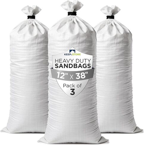 Heavy Duty Sand Bags Pack of 48, White Empty Sandbags with Built-In Ties, Woven Polypropylene UV Protection 1600 Hours, Fillable Bags for Flood Control, Weight, 38x18 inches, 90 Pounds Volume in Saudi Arabia