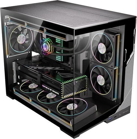 ESGAMING Zero M- ATX PC Case Mini-Tower Airflow Computer Case | 8° Slanted Base | Panoramic View | Fully Ventilated | Black No Fan in Saudi Arabia