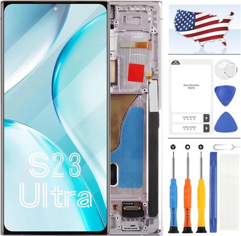 استبدال شاشة OLED لشاشة Samsung Galaxy S23 Ultra LCD لهاتف Samsung S23 Ultra 5G SM-S918U S918A S918W شاشة LCD تعمل باللمس مع إطار (إصدار الولايات المتحدة، مع بصمة الإصبع) (أسود) in Saudi Arabia