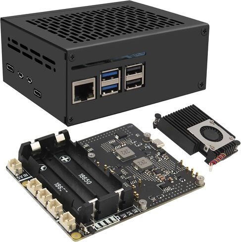 Geekworm X1201 درع UPS رفيع للغاية 5 فولت + حافظة معدنية X1201-C1 + مبرد نشط H505 لـ Raspberry Pi 5 | مخرج 5.1 فولت 5 أمبير بحد أقصى | تشغيل تلقائي|إيقاف تشغيل آمن|اكتشاف فقدان الطاقة in Saudi Arabia
