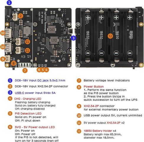 Geekworm X1201 درع UPS رفيع للغاية 5 فولت + حافظة معدنية X1201-C1 + مبرد نشط H505 لـ Raspberry Pi 5 | مخرج 5.1 فولت 5 أمبير بحد أقصى | تشغيل تلقائي|إيقاف تشغيل آمن|اكتشاف فقدان الطاقة in Saudi Arabia