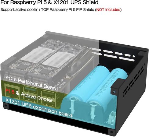 Geekworm X1201 درع UPS رفيع للغاية 5 فولت + حافظة معدنية X1201-C1 + مبرد نشط H505 لـ Raspberry Pi 5 | مخرج 5.1 فولت 5 أمبير بحد أقصى | تشغيل تلقائي|إيقاف تشغيل آمن|اكتشاف فقدان الطاقة in Saudi Arabia