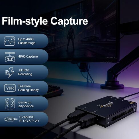 بطاقة التقاط الألعاب AVMATRIX HDMI إلى USB3.1 - حلقة 4K60 هرتز للألعاب ذات زمن الوصول الصفري والتقاط 4K60 هرتز-UVC/UAC التوصيل والتشغيل لـ OBS، والتكبير، والتويتش للبث المباشر لأجهزة PS5، وXbox، وSwitch (UC1218B-4KPRO) in Saudi Arabia