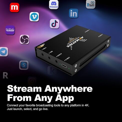 بطاقة التقاط الألعاب AVMATRIX HDMI إلى USB3.1 - حلقة 4K60 هرتز للألعاب ذات زمن الوصول الصفري والتقاط 4K60 هرتز-UVC/UAC التوصيل والتشغيل لـ OBS، والتكبير، والتويتش للبث المباشر لأجهزة PS5، وXbox، وSwitch (UC1218B-4KPRO) in Saudi Arabia