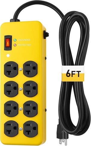 Heavy Duty Power Strip 20Amp,Metal Power Strip with Surge Protection,12 Gauge 6FT Extension Cord with 8AC,Wall Mountable 5-15P to 5-20R T-Slot Outlet for Appliance,Garage,Workshop,Industrial in Saudi Arabia