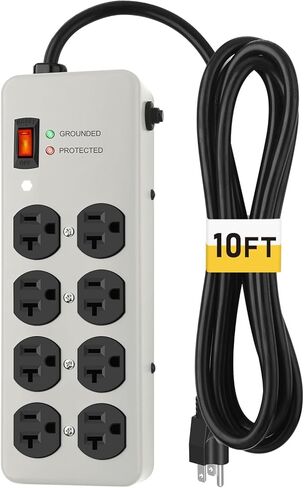 Heavy Duty Power Strip 20Amp,Metal Power Strip with Surge Protection,12 Gauge 6FT Extension Cord with 8AC,Wall Mountable 5-15P to 5-20R T-Slot Outlet for Appliance,Garage,Workshop,Industrial in Saudi Arabia