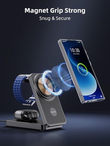 شاحن لاسلكي مغناطيسي 3 في 1 لهاتف سامسونج، محطة شحن أندرويد قابلة للطي لهاتف Galaxy S26/S25 Ultra /S24/Z Fold 7/Flip 7، حامل شاحن ساعة مغناطيسي لساعة Galaxy Watch Ultra 8/7/Buds 4 للسفر in Kuwait