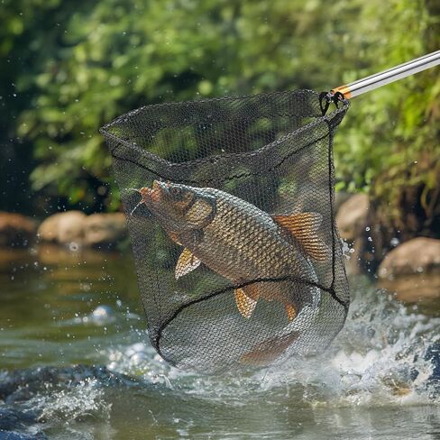 Fishing Net with Handle, 40-84Inch Extension Rod - Adjustable Stainless Steel Handle Foldable Landing Net for Steelhead, Salmon, Bass & More, Ideal for Kayak/Fly Fishing, Fishing Gear Gifts for Men in Saudi Arabia
