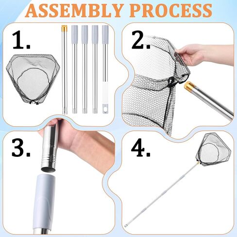 Fishing Net with Handle, 40-84Inch Extension Rod - Adjustable Stainless Steel Handle Foldable Landing Net for Steelhead, Salmon, Bass & More, Ideal for Kayak/Fly Fishing, Fishing Gear Gifts for Men in Saudi Arabia