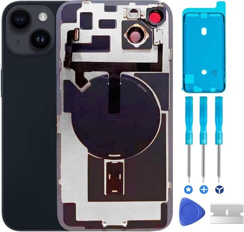 Original 14 Plus Back Glass Replacement & with Plate & Flex Cable and All Parts, Pre-Installed Camera Frame for 14 Plus + Repair Tools (Midnight) in Saudi Arabia