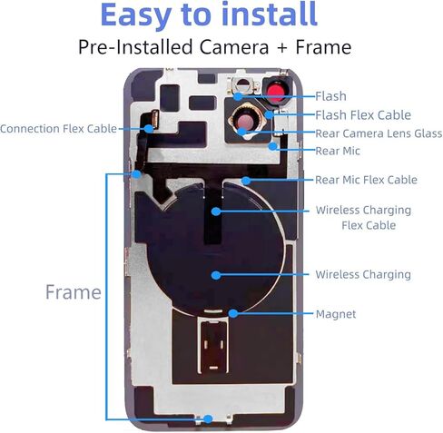 Original 14 Plus Back Glass Replacement & with Plate & Flex Cable and All Parts, Pre-Installed Camera Frame for 14 Plus + Repair Tools (Midnight) in Saudi Arabia