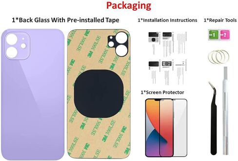 12 Mini Back Glass Replacement for iPhone 12Mini Back Cover Glass (5.4 Inch) with Pre-Installed Tape +Installation Instruction + Repair Tools+ Screen Protector (Purple) in Saudi Arabia