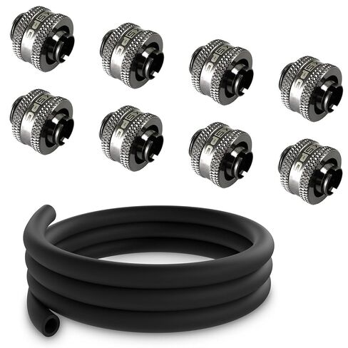 XSPC Matte Black EPDM Tubing (2 Meters) and G1/4" 3/8" ID, 1/2" OD Compression Fitting V2 Bundle, Matte Black, 8-Pack in Saudi Arabia