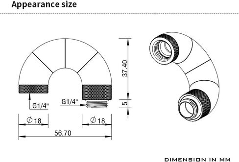Barrow G1/4" 180 Degree Male to Female Penta Rotary Snake Adaptor - Black (TSWT1805-V1) in Saudi Arabia