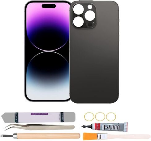 استبدال الزجاج الخلفي الخلفي متوافق مع iPhone 14 Pro مع مجموعة أدوات الإصلاح (أسود) in Kuwait