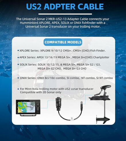 بديل لكابل محول Minn Kota MKR-US2-13 Universal Sonar 2 لـ APEX، SOLIX، Onix، XPLORE Fish Finders & US2 Trolling Motors - مقاوم للماء - كابل سونار ثنائي الأبعاد - 1852073 in Saudi Arabia