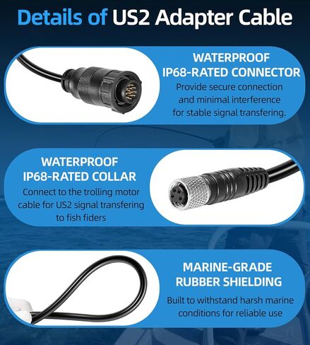 بديل لكابل محول Minn Kota MKR-US2-13 Universal Sonar 2 لـ APEX، SOLIX، Onix، XPLORE Fish Finders & US2 Trolling Motors - مقاوم للماء - كابل سونار ثنائي الأبعاد - 1852073 in Saudi Arabia