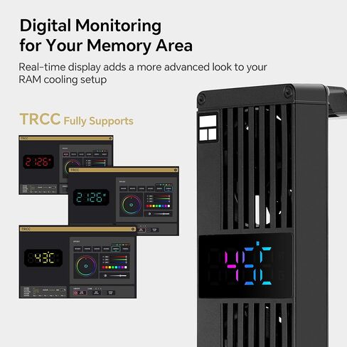 Thermalright MC-3 Digital Memory RAM Cooler, Triple 40mm PWM Fans, ARGB Display, 4500RPM, for DDR/DDR2/DDR3/DDR4/DDR5, Black (Black) in Saudi Arabia