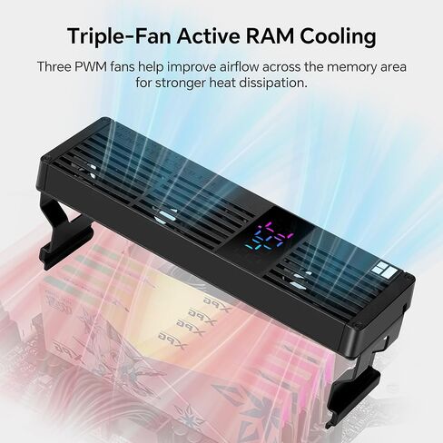 Thermalright MC-3 Digital Memory RAM Cooler, Triple 40mm PWM Fans, ARGB Display, 4500RPM, for DDR/DDR2/DDR3/DDR4/DDR5, Black (Black) in Saudi Arabia