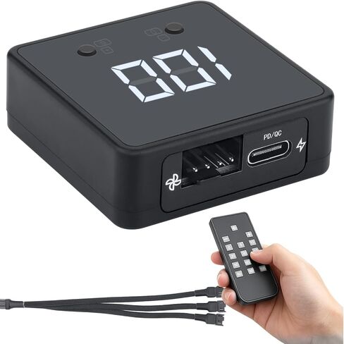 Remote 12V PWM PC Fan Controller 4 Pin Fans Supported, Digital Speed Adjustment Display & 4 Pin 3-Way Splitter Hub, Powered by 12V USB C Type-C PD QC, Max Total Output 60W in Saudi Arabia