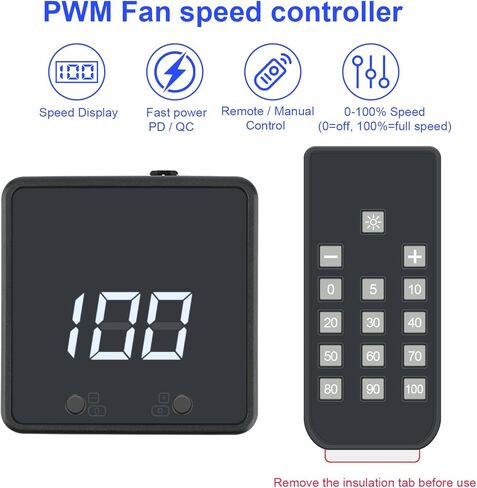 Remote 12V PWM PC Fan Controller 4 Pin Fans Supported, Digital Speed Adjustment Display & 4 Pin 3-Way Splitter Hub, Powered by 12V USB C Type-C PD QC, Max Total Output 60W in Saudi Arabia