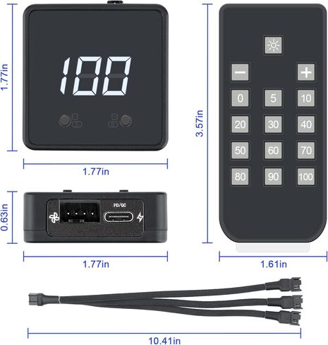 Remote 12V PWM PC Fan Controller 4 Pin Fans Supported, Digital Speed Adjustment Display & 4 Pin 3-Way Splitter Hub, Powered by 12V USB C Type-C PD QC, Max Total Output 60W in Saudi Arabia