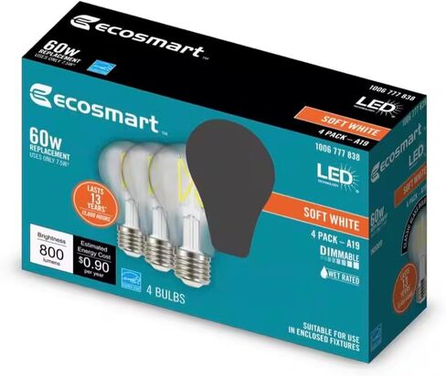 Ecosmart 60W LED أبيض ناعم عتيق A19 (60) in Kuwait