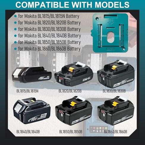 10PCS Battery Rack for Makita BL1850 BL1860 BL1830 BL1840 BL1815 BL1820 BL1830, Battery Mount Compatible with Makita 18v LXT Li-Ion Fit for BL1860, Battery Dock for Garage Workshop in Saudi Arabia