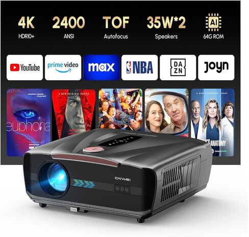 Daytime Projector 4K 2026 Upgraded 2400 ANSI [Auto Lens Cap] HDR10+ Ultra HD Smart Projector with AI-PQ ToF Autofocus HDMI eARC 64GB Dolby Audio for Movie Night Home Theater Gaming Daylight Viewing in Saudi Arabia