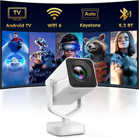 Mini Portable Projector with WiFi 6 and Bluetooth 5.2 Android, 1080P 4K Support with Apps Built in, 200 ANSI Lumens, Auto Keystone, 270° Rotatable Outdoor Wireless Projector Compatible with HDMI/Phone in Saudi Arabia