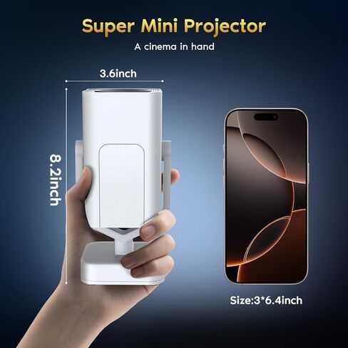 Mini Portable Projector with WiFi 6 and Bluetooth 5.2 Android, 1080P 4K Support with Apps Built in, 200 ANSI Lumens, Auto Keystone, 270° Rotatable Outdoor Wireless Projector Compatible with HDMI/Phone in Saudi Arabia