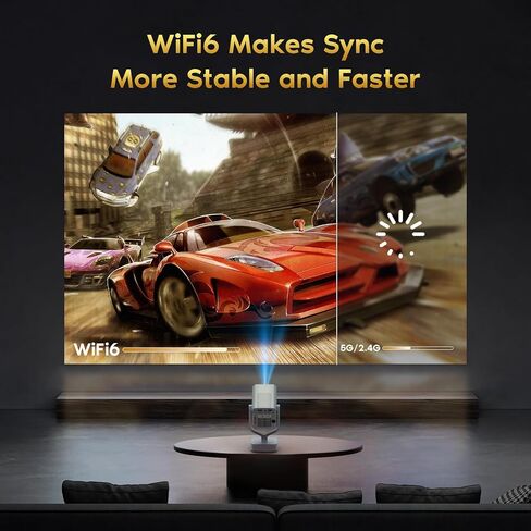 Mini Portable Projector with WiFi 6 and Bluetooth 5.2 Android, 1080P 4K Support with Apps Built in, 200 ANSI Lumens, Auto Keystone, 270° Rotatable Outdoor Wireless Projector Compatible with HDMI/Phone in Saudi Arabia