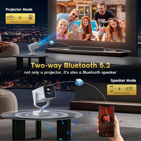 Mini Portable Projector with WiFi 6 and Bluetooth 5.2 Android, 1080P 4K Support with Apps Built in, 200 ANSI Lumens, Auto Keystone, 270° Rotatable Outdoor Wireless Projector Compatible with HDMI/Phone in Saudi Arabia