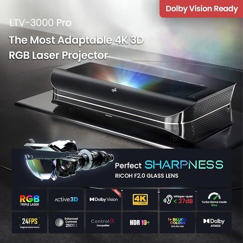 AWOL VISION LTV-3000Pro with 120" Motorized ALR Floor Rising Screen Bundle, Dolby Vision & Atmos, HDR10+, UST Laser TV Home Theater Projector with 120'' Station in Saudi Arabia