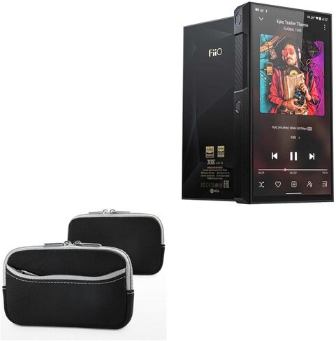 حافظة BoxWave متوافقة مع FiiO M11 Plus - بدلة ناعمة مع جيب، وحقيبة ناعمة من النيوبرين مع جيب بسحاب - أسود داكن مع زخرفة رمادية in Saudi Arabia