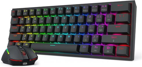Redragon S144 Gaming Keyboard & Mouse Combo, 60% K617 Tri-Mode Wireless RGB Mechanical Keyboard and 7200 DPI Wireless Gaming Mouse Bundle, Convenient Shared Dongle in Saudi Arabia