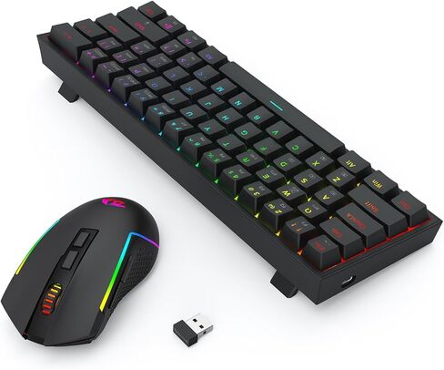 Redragon S144 Gaming Keyboard & Mouse Combo, 60% K617 Tri-Mode Wireless RGB Mechanical Keyboard and 7200 DPI Wireless Gaming Mouse Bundle, Convenient Shared Dongle in Saudi Arabia