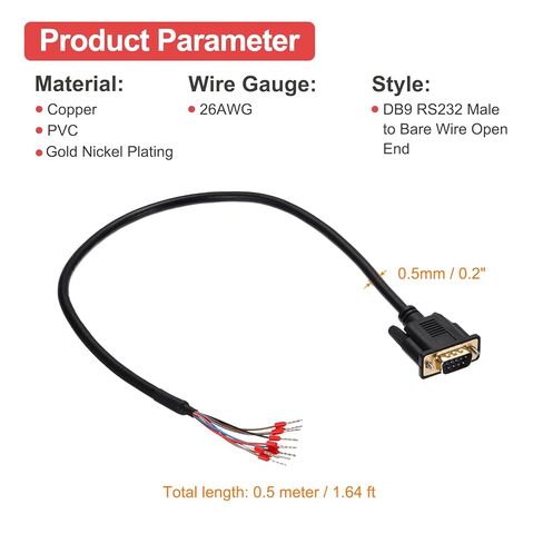 Generic DB9 RS232 Serial Cable, 26AWG DB9 Male to Bare Wire with 9 Wiring Terminals, RS232 Extension Double Shielded Cable 1.64 ft in Saudi Arabia