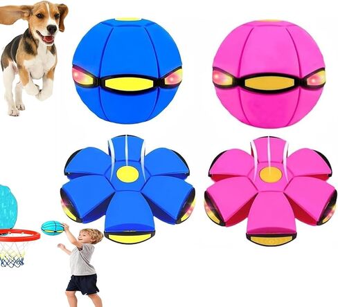FlidRunest 2PCS Pet Toy Flying Saucer Ball, Flying Saucer Ball Dog Toy with 3 Light for Interactive Dog,Cats, Children's Foot Ball,Outdoor Games,Camping Games in Saudi Arabia