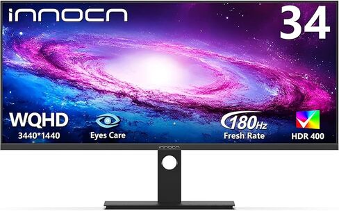 شاشة INNOCN 34 بوصة فائقة الدقة WQHD 3440 x 1440P 180 هرتز IPS PC متوافقة مع Adaptive-Sync G-SYNC، HDMI، DP، PIP/PBP، 21:9، HDR، MPRT، مكبر صوت مدمج، ارتفاع قابل للتعديل، العناية بالعين - 34C1R in Kuwait