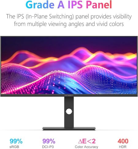 شاشة INNOCN 34 بوصة فائقة الدقة WQHD 3440 x 1440P 180 هرتز IPS PC متوافقة مع Adaptive-Sync G-SYNC، HDMI، DP، PIP/PBP، 21:9، HDR، MPRT، مكبر صوت مدمج، ارتفاع قابل للتعديل، العناية بالعين - 34C1R in Kuwait