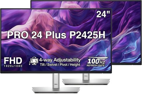 شاشة Dell PRO 24 Plus مقاس 24 بوصة FHD IPS مع إمكانية التعديل في 4 اتجاهات - إمالة/دوران/محور/ارتفاع، مضادة للتوهج، خالية من الوميض، سطوع 250 شمعة في المتر المربع، حامل VESA، منفذ عرض، HDMI، أسود/فضي (P2425H) in Saudi Arabia