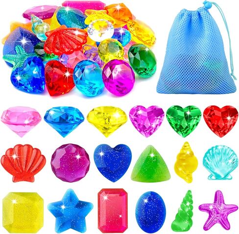 32 Pcs Diving Gems Pool Toys for Kids Big Colorful Acrylic Diamonds Pirate Treasure Gemstones Swimming Training Underwater Toys for Summer Pool Beach Party Favor Games in Saudi Arabia