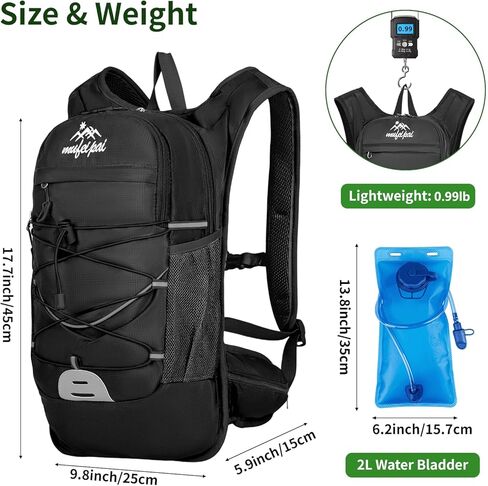 Hydration Backpack with 2L Water Bladder, Hiking Backpack for Women & Men, Water Daypack for Running, Hiking, Cycling, Climbing (Black) in Kuwait