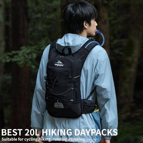 Hydration Backpack with 2L Water Bladder, Hiking Backpack for Women & Men, Water Daypack for Running, Hiking, Cycling, Climbing (Black) in Kuwait